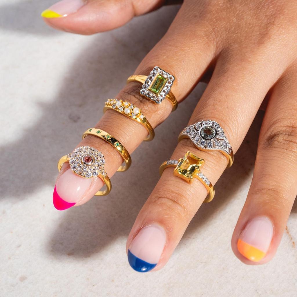 Star Set Emerald Band – Gold Plated Vintage Inspired Ring, Minimalist Unisex Wedding Band, Anniversary Gift Jewelry