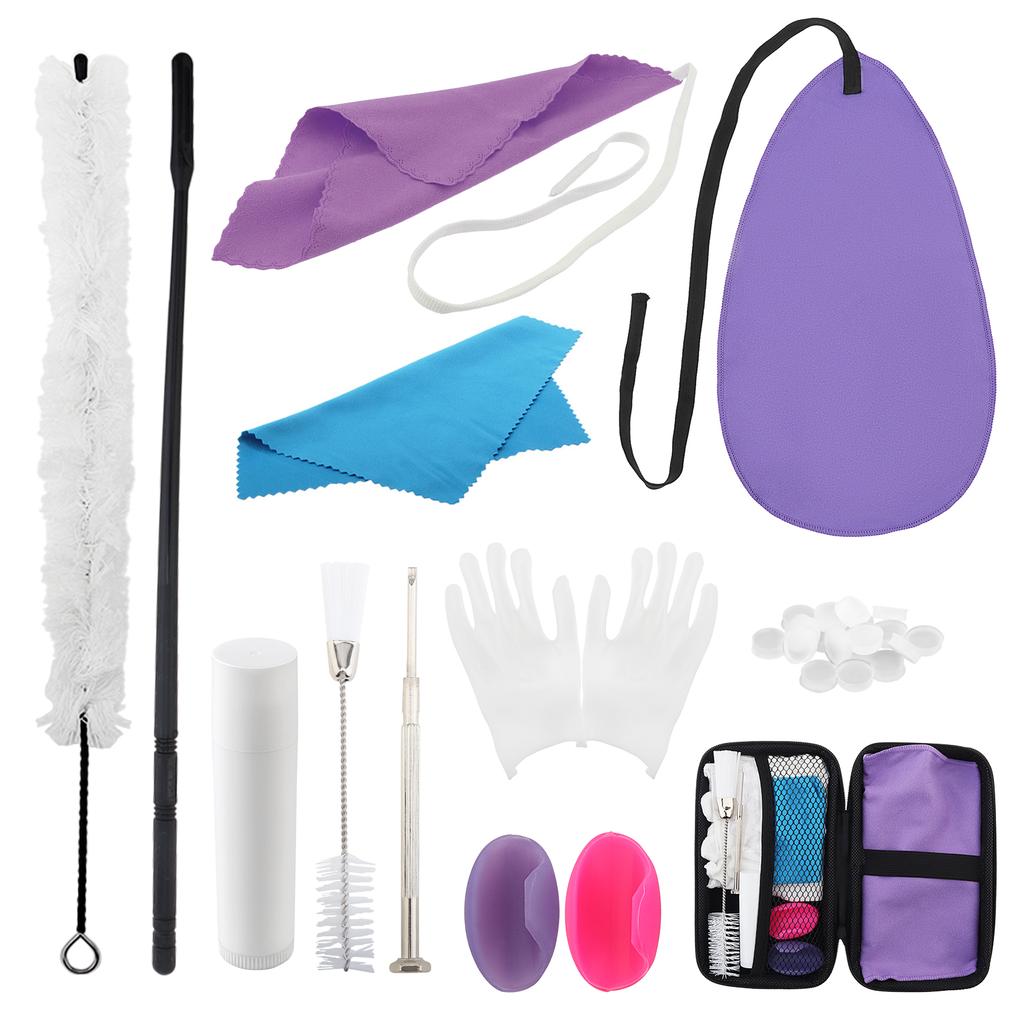 32 Stück Komplettes Flötenreinigungs- und Wartungsset mit Reinigungsstab, Bürste, Tuch, Stopfen, Polster, Aufbewahrungskoffer, Alles-in-einem Flötenpflegewerkzeug