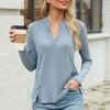 Women's Loose Casual V-neck Button Up Long Sleeved Top
