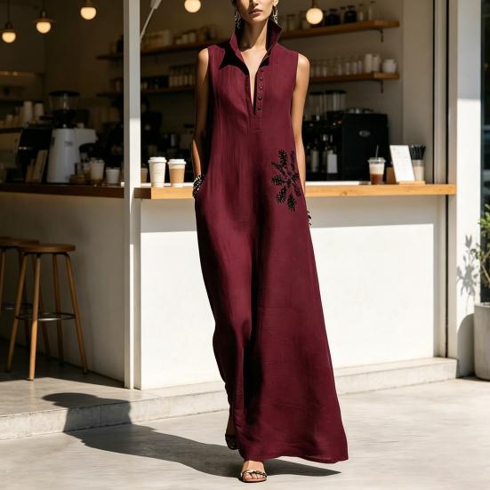 Women's V-Neck Dress with Nipped-In Waist Summer Dress Casual Loose Fit Dress Comfortable A-Line Silhouette Elegant Dress for Office Vacation Party