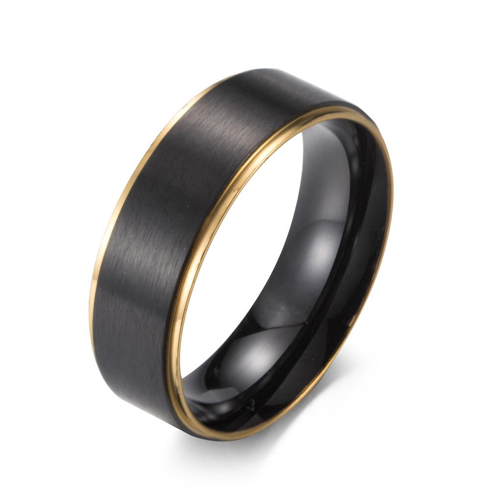 

Кольцо из титановой стали черного цвета с двойным цветом для мужчин, семицветное матовое кольцо с канавкой черного и золотого цвета 12#