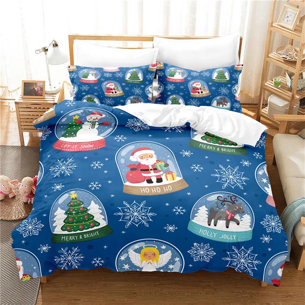 Christmas Elk Santa Claus Duvet Cover Celebrate Merry Christmas And Happy New Year For Kids Boys Girls Holiday Room Decor Gifts