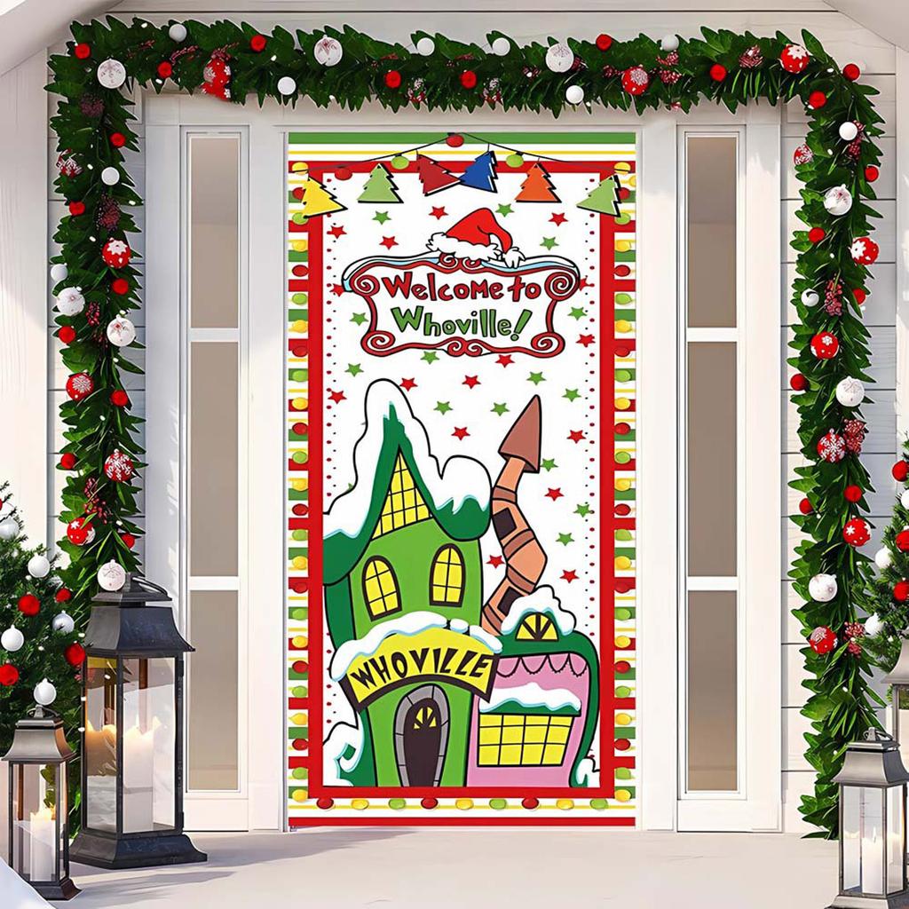 Vánoční potah na dveře Dekorativní závěsná látka Zelený potah na dveře Vánoční dveřní závěs Novoroční tapiserie Potah na dveře Pozadí