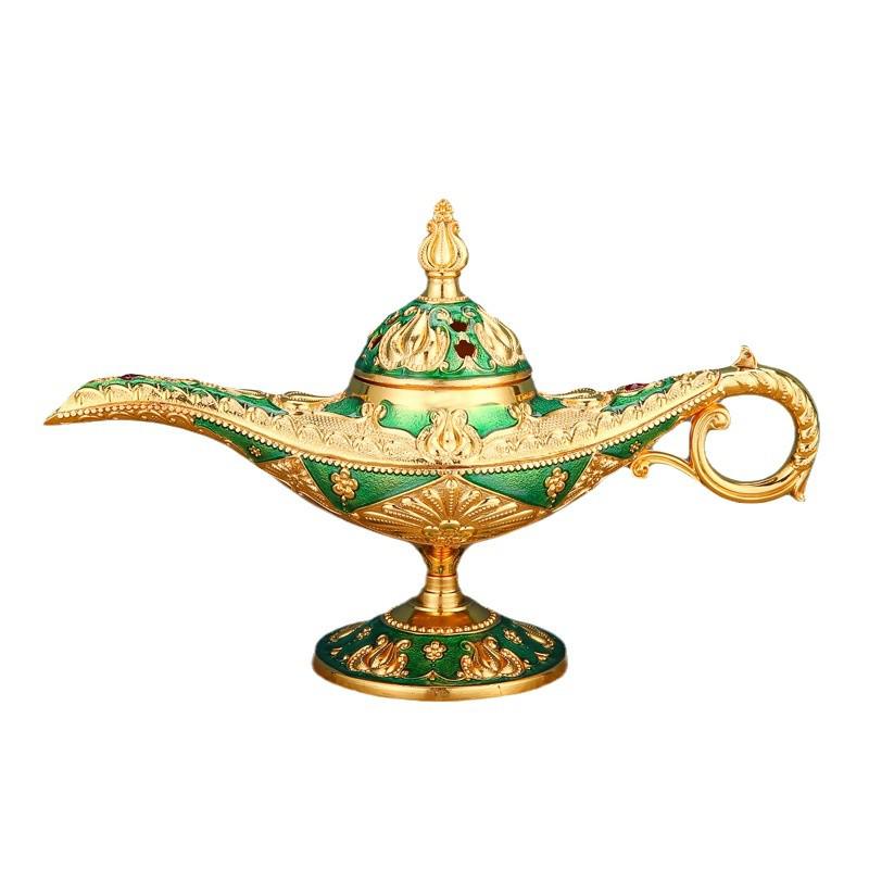 European Genie Lamp Incense Burner: Luxury Vintage Metal Decor for Aromatherapy and Home Ambiance.