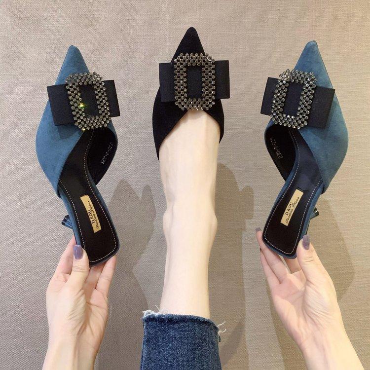 Fashion Mules For Women 2025 Shoes Ladies' Slippers Loafers Glitter Slides Cover Toe Pantofle Summer Heels Jelly Soft New Crystal High