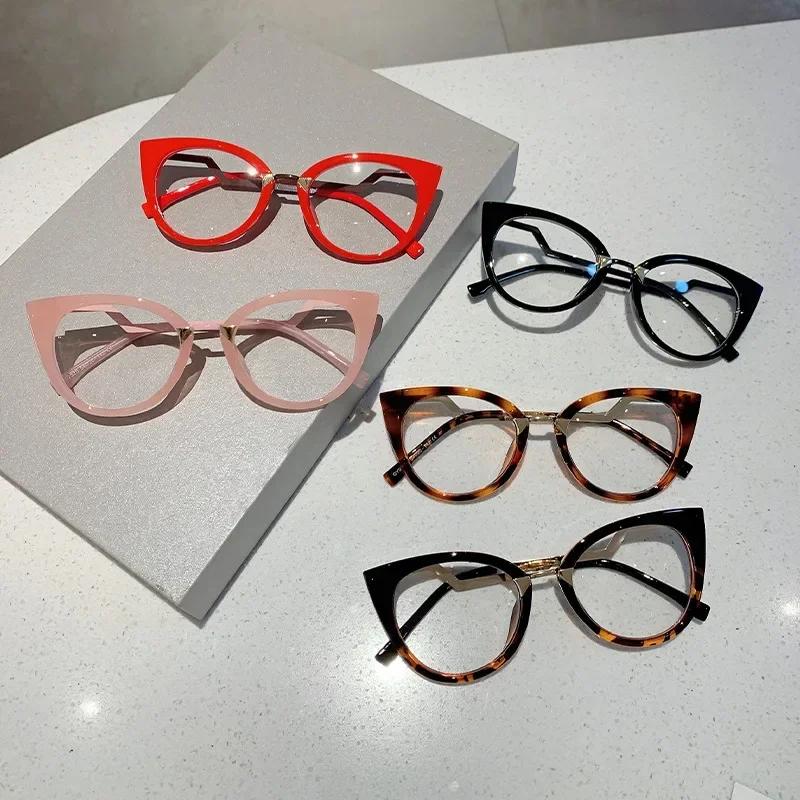 New Vintage Cat Eye Glasses Frame New Stylish Semi Metal Rim Women Eyewear Trendy Brand Design Non-prescription Eyeglasses