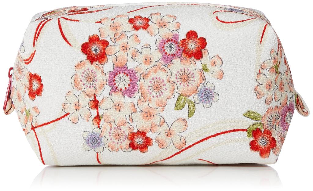 Wa KOMONO Komon Kobo Uni Made in Futago Chirimen Japanese Pattern Extra Large Balloon Pouch Free Size (0114-5) Seni, Japan, [Sakura Knot, White],