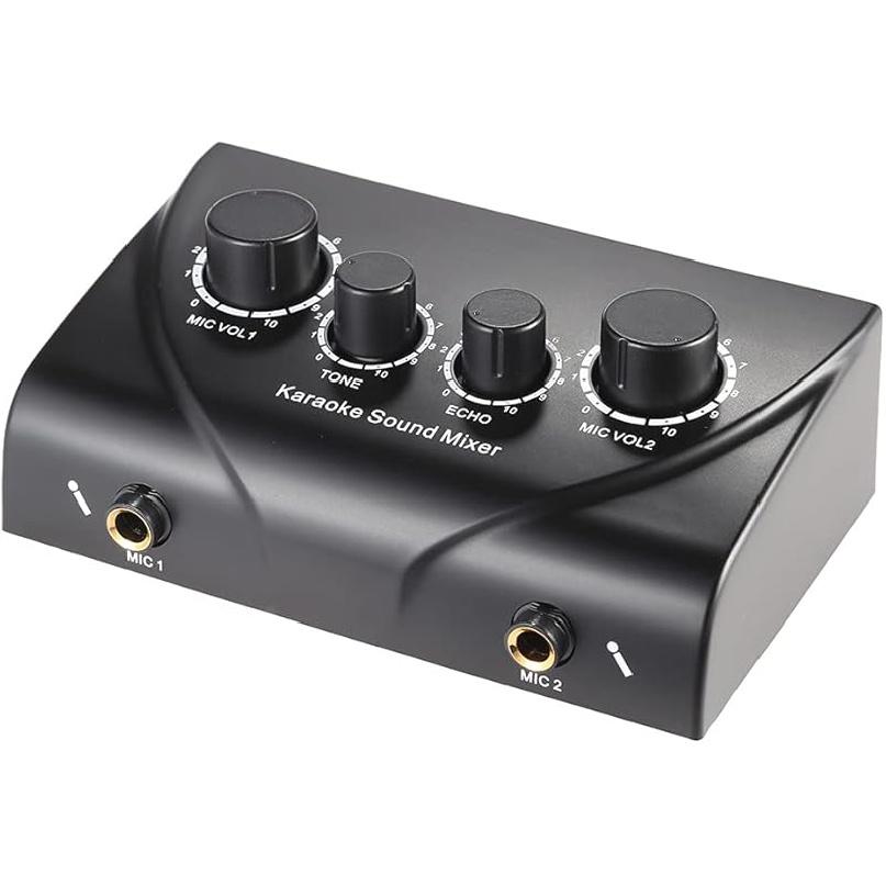 Btuty Караоке Звуковой Микшер Двойные Микрофонные Входы Аудио Микшер Усилитель для Наушников 2-канальный Микшер С Кабелем N-1 Черный Цвет