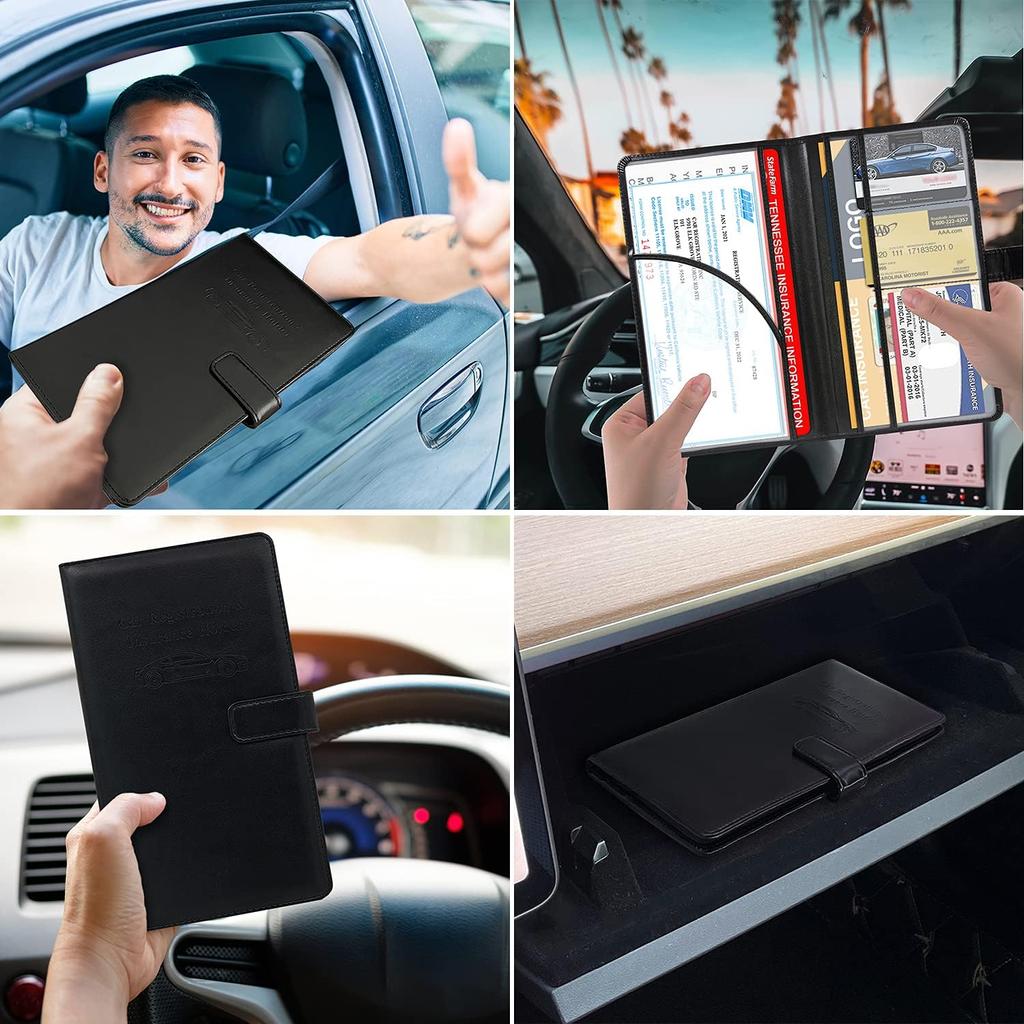 RSAquar Car Registration And Urance Holder, Leather Car Glove Box Organizer, Cool Car Accessories For ID, Driver'S License Cards & Essential