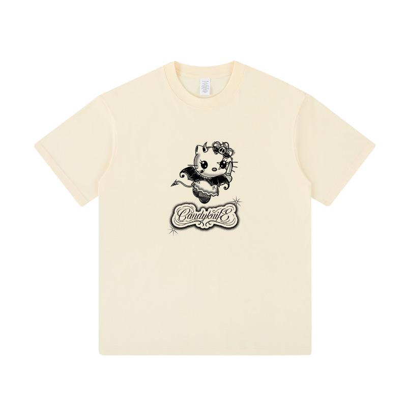 American Retro Short Sleeve Kitten Cartoon Women's Loose Top