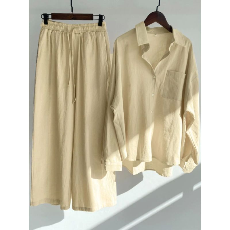 Large Shirt + High Waisted Pants Set Plus Size Shirt + High Waist Loose Pants Suit