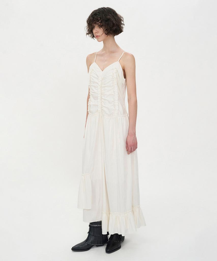 Insilence Woman Vintage Frill Maxi Dress Cream