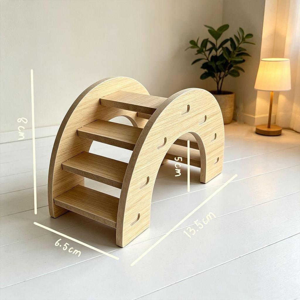 Golden Hamster Wooden House & Climbing Ladder Set - Interactive Hideout Toy