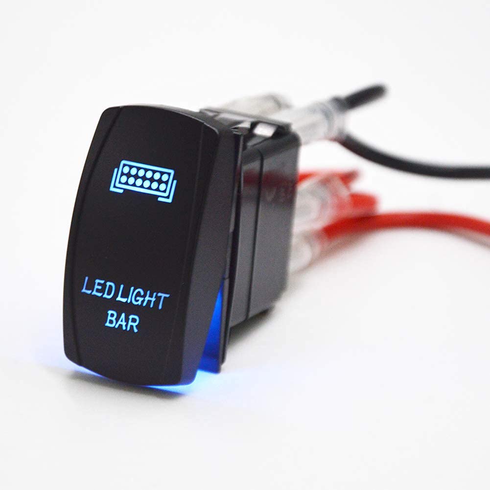 Wsays LED Light Bar Rocker Switch 5 Pin 20A 12V Blue Backlit Compatible with Polaris Ranger RZR XP Turbo Fit Can Am Commander Maverick X3 UTV