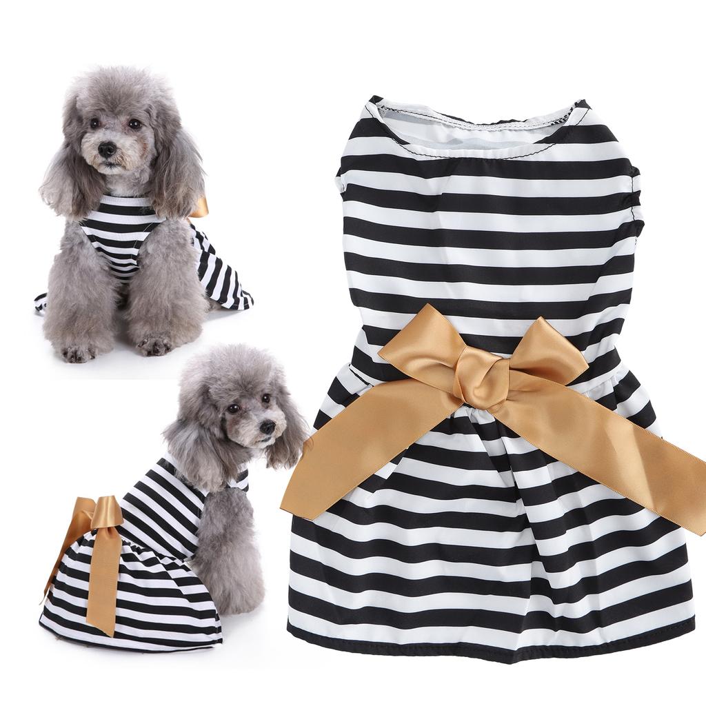 Cute Pet Summer Clothes Girl Dog Polyester Sleeveless Skirt Dresses with Bowknot for Party