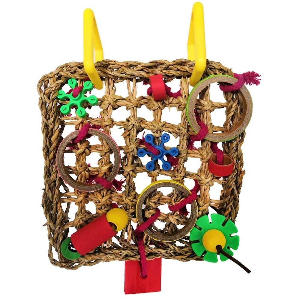 New Natural Rattan Parrot Bite Toy Hanging Interactive Bird Teething Toy Colorful Durable Parrot Climbing Net Pet Supplies