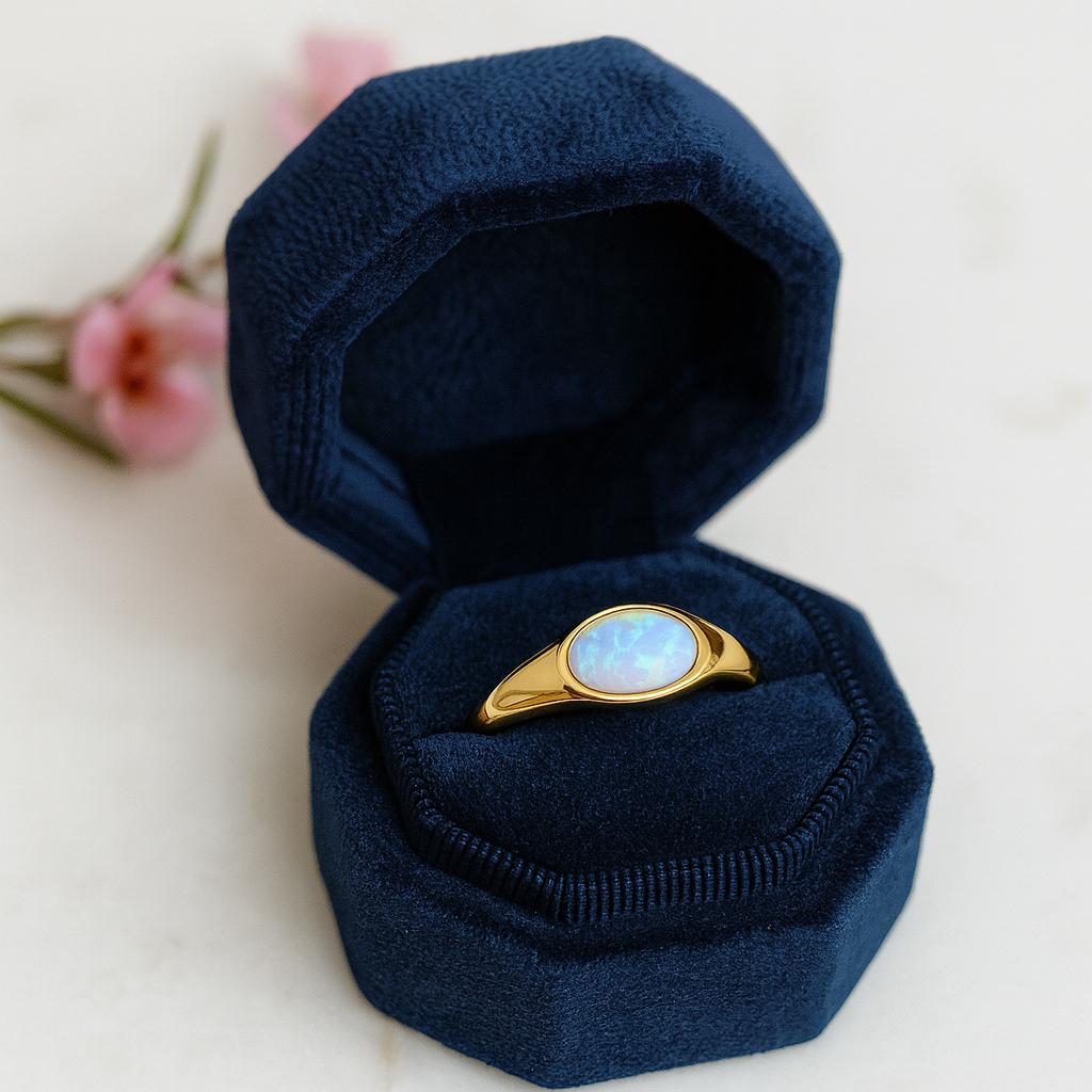 Natural Opal Ring For Him – 925 Sterling Silver Chunky Signet Ring, Yellow Gold Plated Vermeil, Handmade October Birthstone Ring