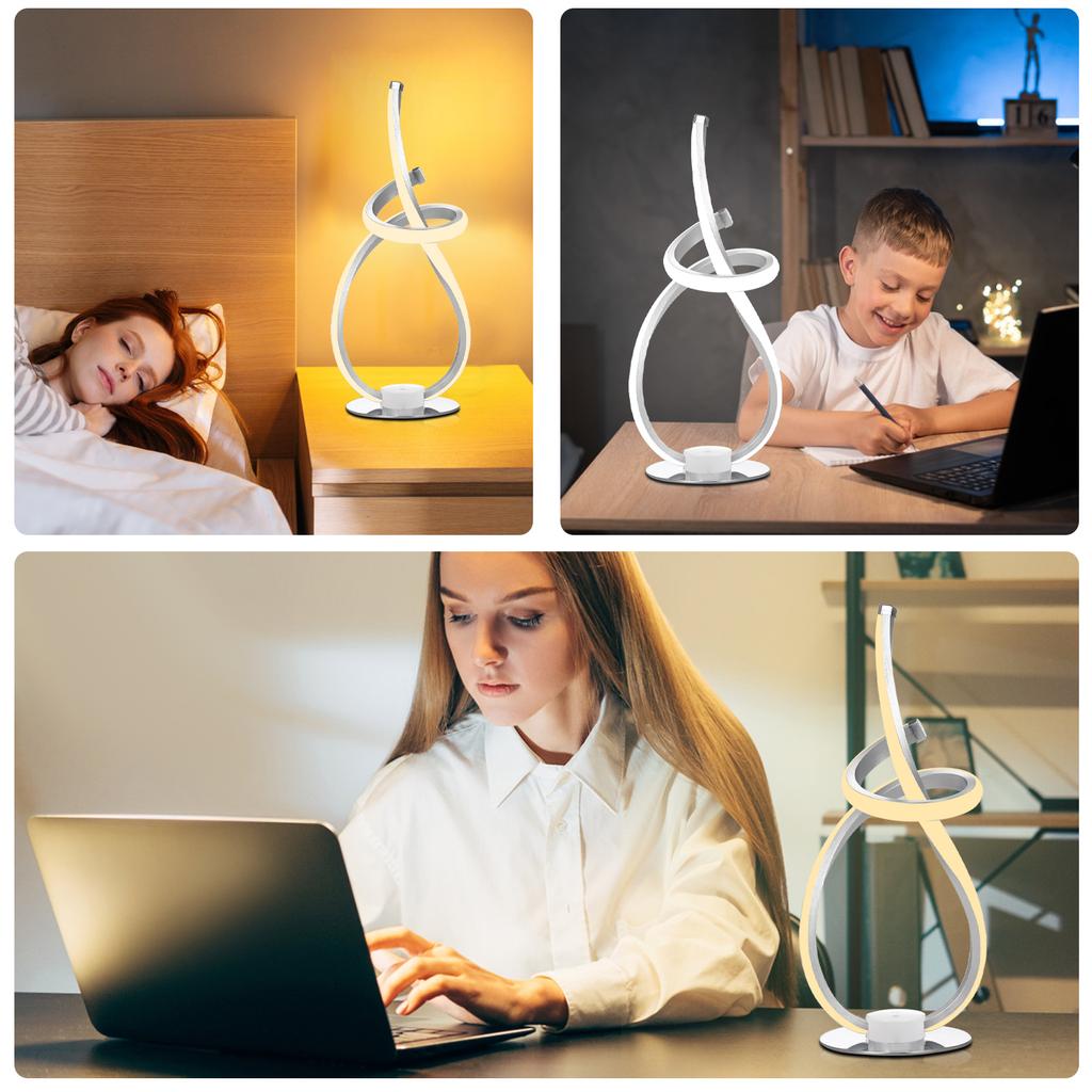 Neoglint Modern Spiral Table Lamp 3 Light Colors Night Light Ambient LED Nightstand Lamp Dimmable