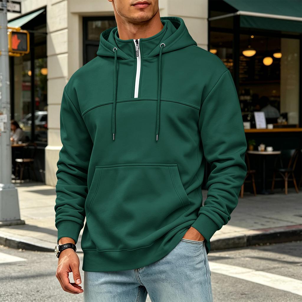 Casual Heren Hoodie met Opstaande Kraag en Zakken - Atletische Pullover voor Dagelijks Gebruik