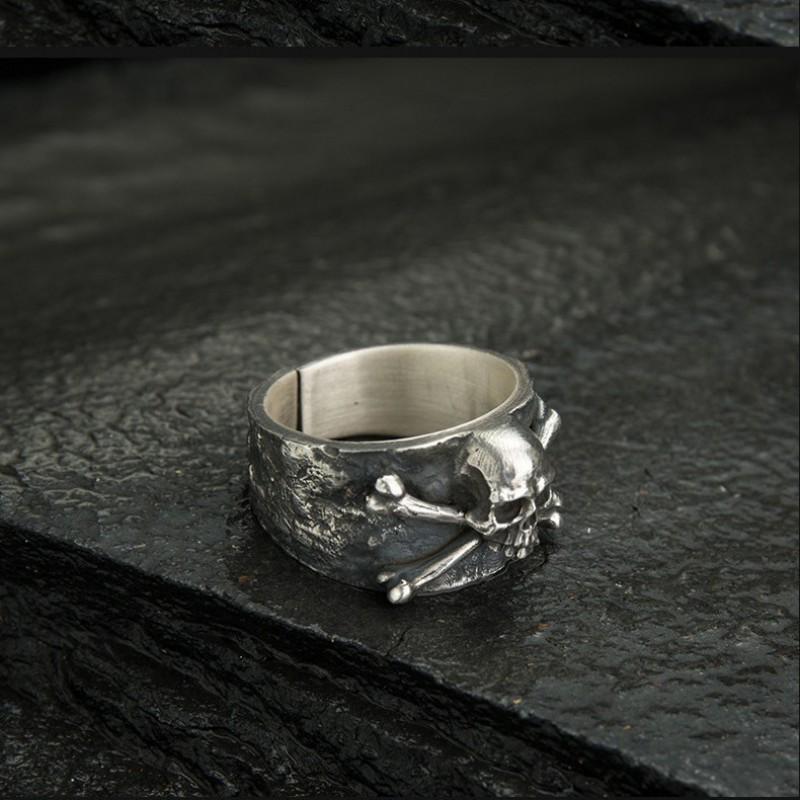 Adjustable Skull Ring Men Women Vintage Punk Rock Open Finger Plated Geometric Statement Jewelry