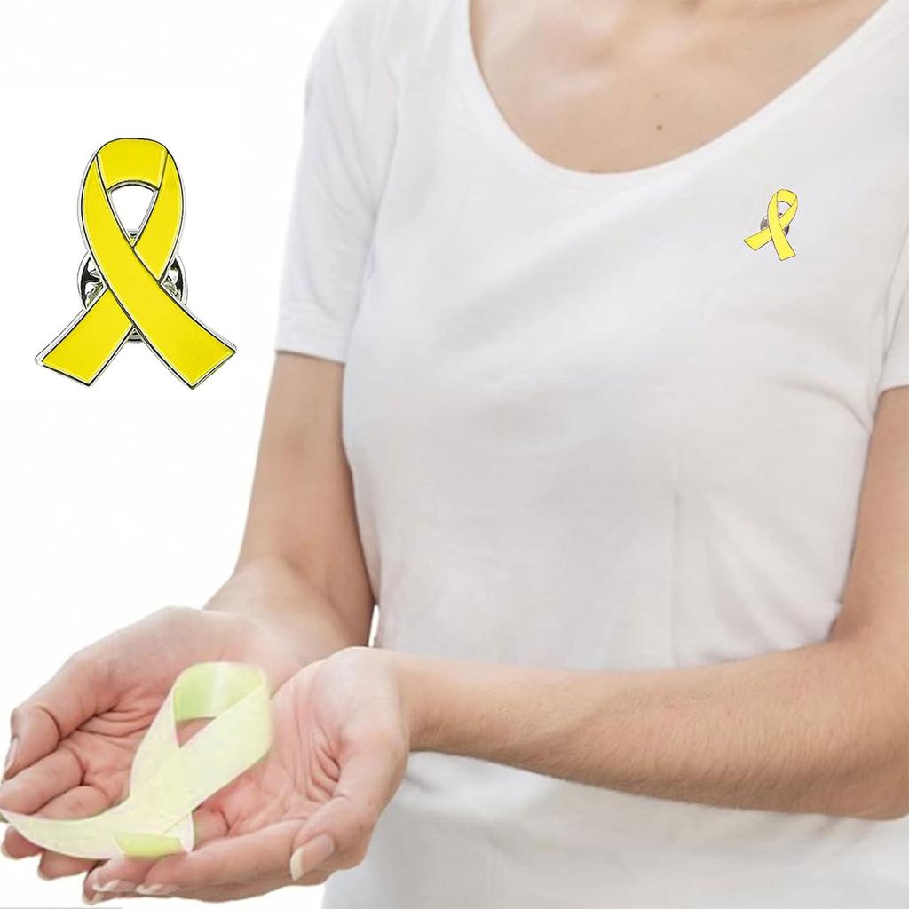Pack of 10 Anti-Violence Awareness Pins Yellow Ribbon Shape Brooches Stylish Enamel Breastpins Colorful Badges Ornament