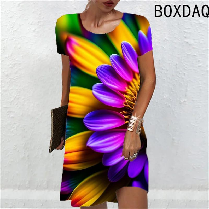 Tie dyed color Print Women Dress Casual Street Plus Size Vintage Woman Clothing Summer Short Sleeve O-Neck Loose Mini Dress