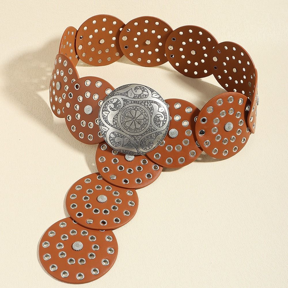 Y2K Hollow Belt Metal Buckle Wide Belts Vintage Disc Belts  for Women