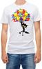 Cute Cat Fly Balloons Short Sleeve White Men's T Shirt