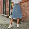 Damen Mittelhoher A-Linien Midi Jeansrock Streetstyle Einreihiger Knopfleisten Jeansrock