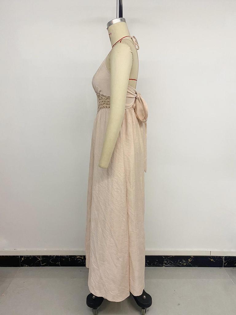New 2026 Casual Resort Halter Maxi Dress with Backless Bow Tie Design