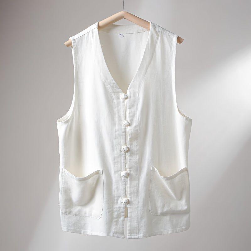 Men's Spring/Summer Vintage Button-Front Vest with Old-Fashioned Collar for Performances
