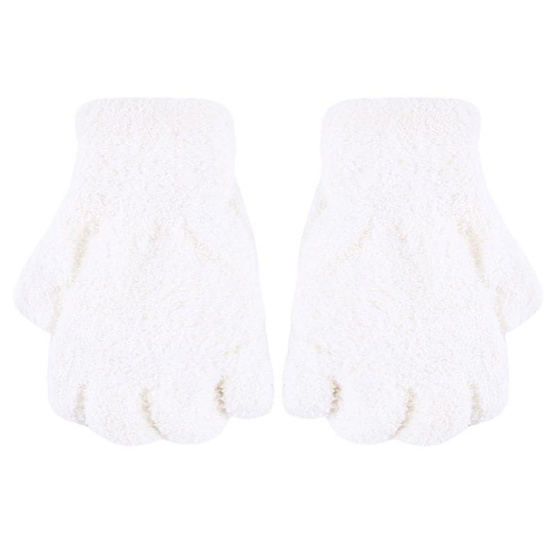 Student Dual-use Boys Girls Warm Winter Coral Velvet Gloves Convertible Flip Top Half Finger Gloves Knitting Mittens