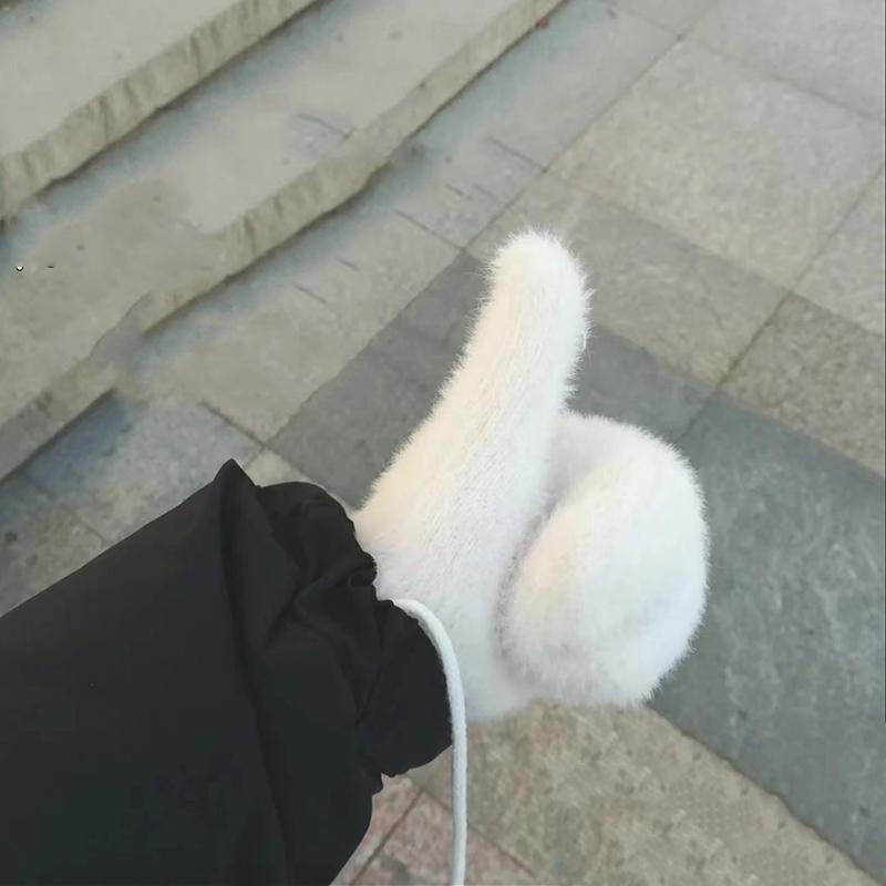 Femme Hiver Garder au Chaud Plus Cachemire Épaissir Polaire Vison Solide Mignon Adorable Extérieur Coupe-vent Cyclisme Mitaines Gants Doigts Entiers