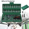 46pcs 1/4 Inch Drive Metric Socket Ratchet Wrench Set Hand Operated Mechanic Tools Kit Storage Case for Automotive Repair