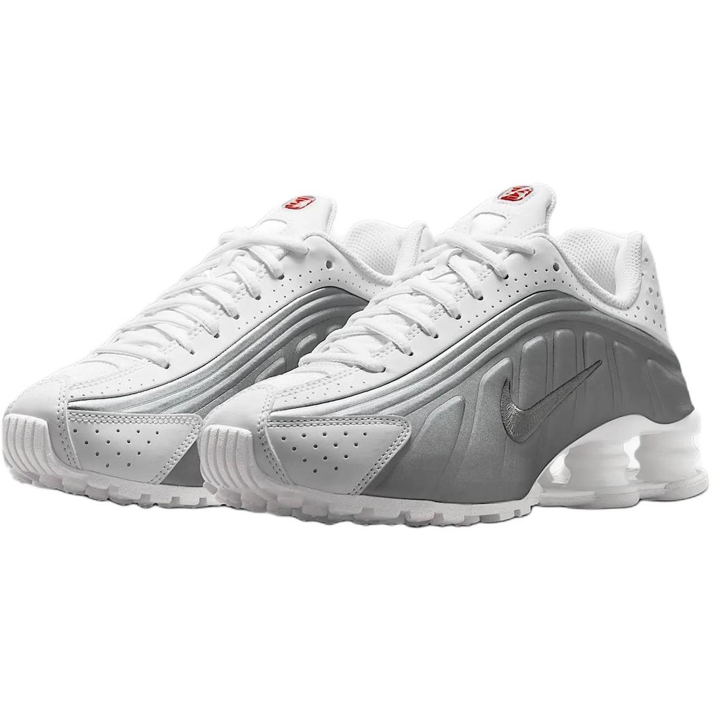 Nike Shox R4 GS White Metallic Silver 2025 Kids Sneakers Bright-Crimson CW2626-101