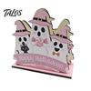 Macaron Color Halloween Decor Wooden Napkin Holder, Cute Pastel Pumpkin Ghost Black Cat Tabletop Tissue Dispenser, BOO Letter Organizer Waterproof