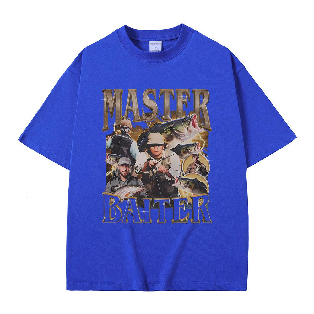Master Baiter Fisch Angeln Lustiges Meme T-Shirts Herren Damen Lässig Vintage Baumwolle Kurzarm Übergroßes T-Shirt Streetwear Unisex