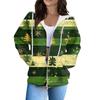 Women's Fashion Casual Christmas Print Long Sleeve Sweatshirt Pocket Jacket Zipper Hoodie Coat
