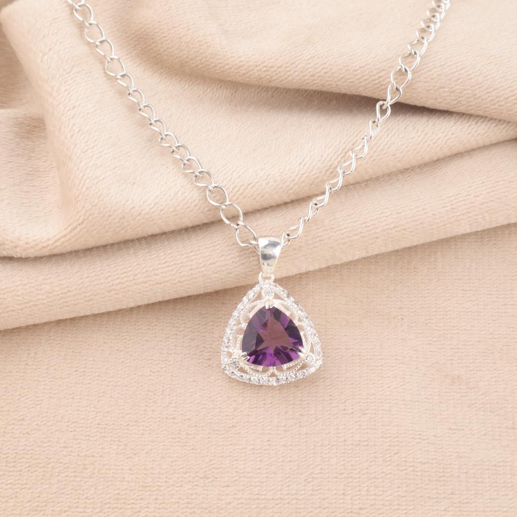 Amethyst Gemstone 925 Sterling Silver Jewelry Fashionable Zircon Pendant 0.99" CZP-8-12
