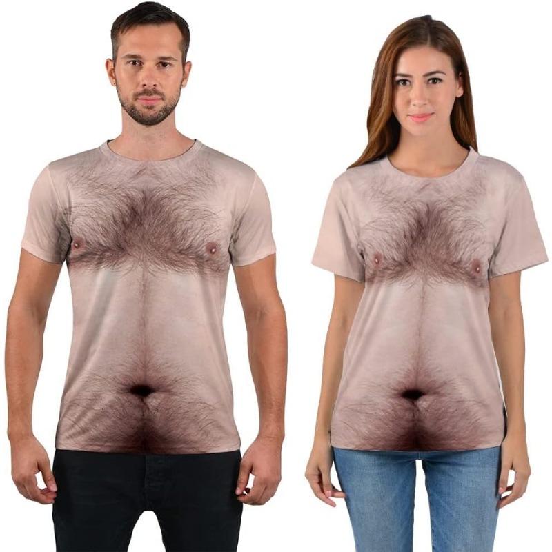 Fanient Pánská trička s chlupatou hrudí Vtipná trička s kulatým výstřihem Grafický vzor Krátký rukáv Rychleschnoucí a chladivá