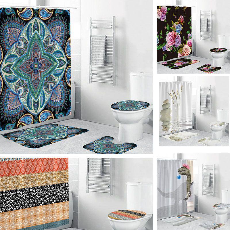 Bohemian Dinosaur Stone 3d Digital Printing Waterproof Polyester Curtain Shower