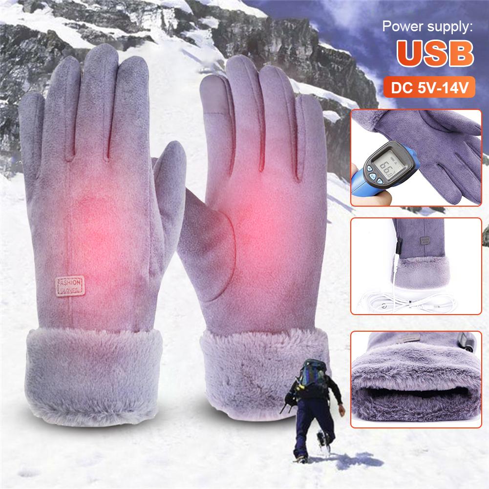 USB Heated Gloves 3 Gear Adjustment Winter Thermal Cycling Gloves Motorcycle Heated Gloves Windproof Touch Screen NO battery
