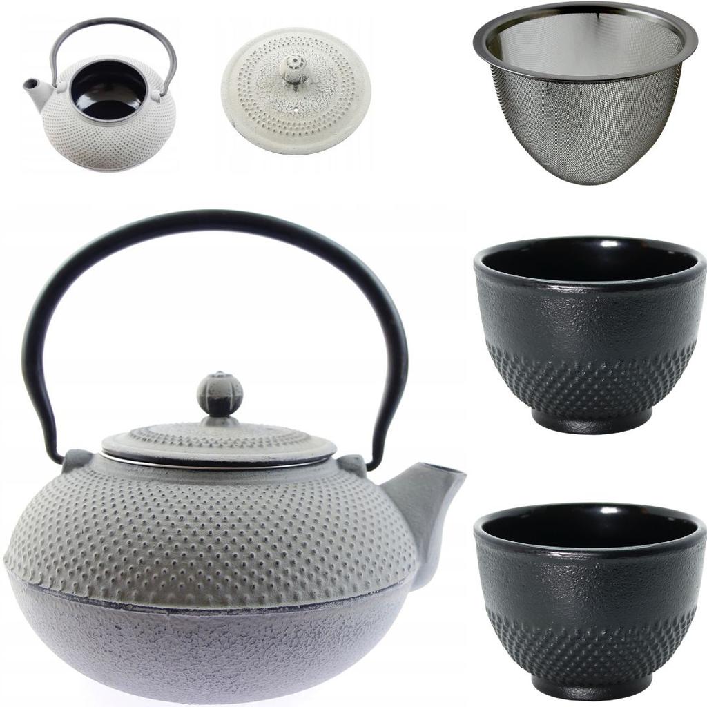 KETTLE 1.5 L CAST IRON TEAPOT STRAINER TEA INFuser SET + 2x CUPS