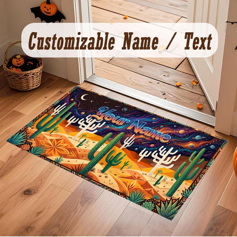 Mountain Landscape Theme Crystal Velvet Floor Rug Personalized Custom Name Text Warm Carpet Home Decoration