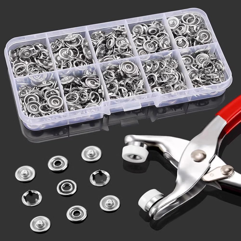 

AIMUNOK 100 Sets Metal Snaps Buttons with Fastener Pliers Press Tool Kit Snaps for Sewing Perfect for DIY Crafts Clothes Sewing 9.5mm