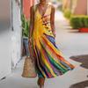 Summer V-neck Sleeveless Diagonal Button-up Vest Skirt Long Women's Vacation Casual Dress