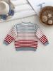 Girls' Rainbow Striped Knit Cardigan - Round Neck, Wave Colorblock, Pure Cotton, Customizable.