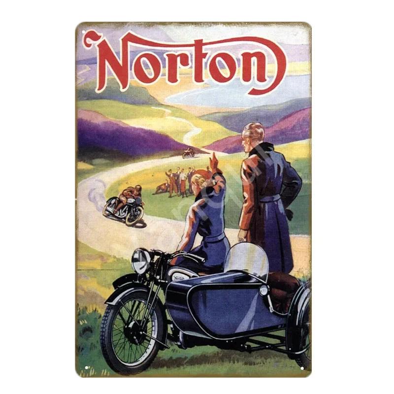 Retro BSA Motorcycles Metal Plate Norton Indian Tin Signs Vintage Metal Poster Garage Decor Club Pub Bar Wall Decoration YJ175