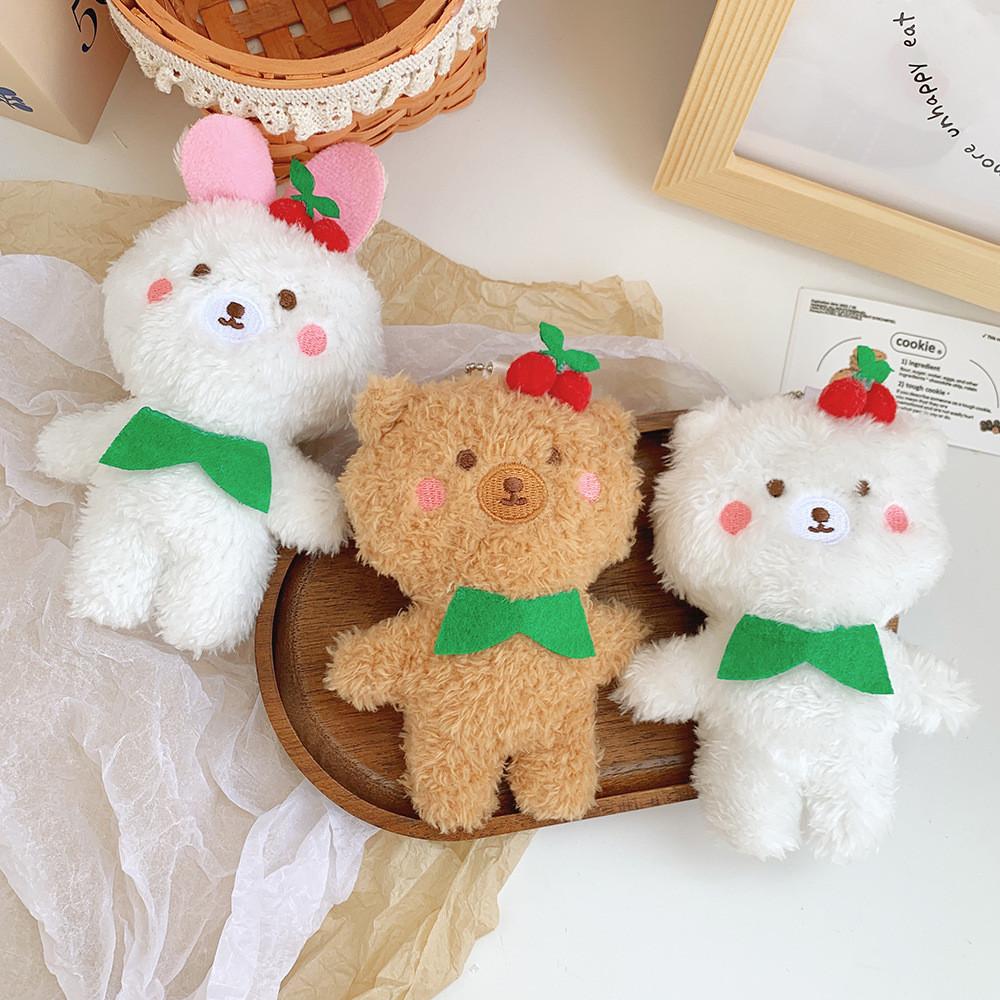 Adorable Plush Bear Rabbit Keychain For Kids Soft Coral Fleece Stuffed Animal