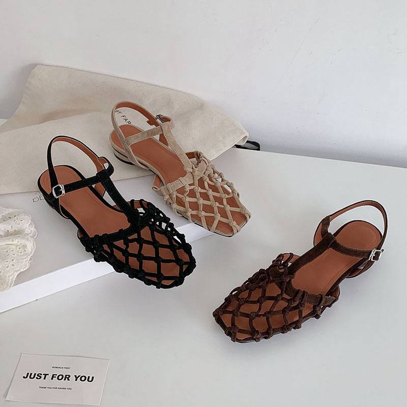 Krazing Pot Flock Summer Size 40 High Quality Slip on French Chic Thick Low Heels Sexy Lady Women Square Toe Sandals